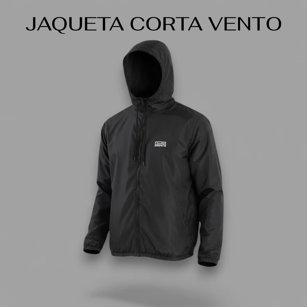 Jaqueta Corta Vento Preta Masculina Impermeável Blusa Semi Forrada Rock Saints