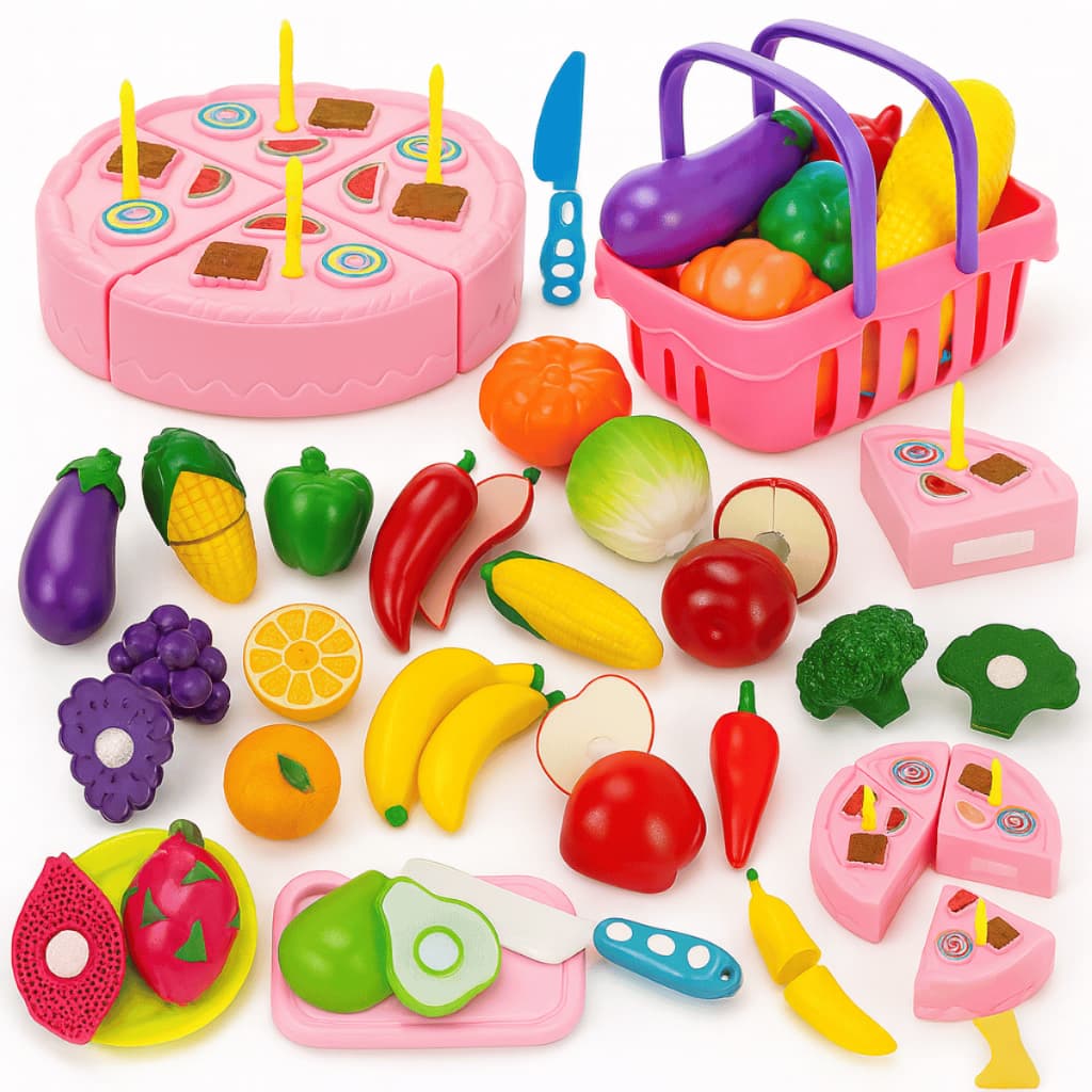 Kit Comidinhas Frutas Legumes Velcro Crec Crec 28 Peças Brinquedo Infantil Menina Cozinha Bolo