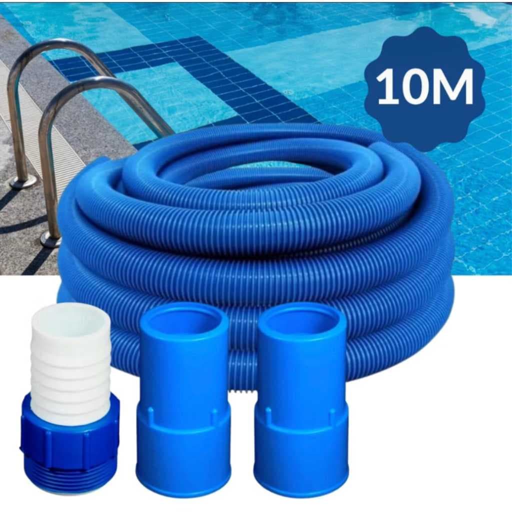 Mangueira Reforçada de 10 Metros Flutuante e Flexivel Para Piscina Com Adaptador e Ponteiras