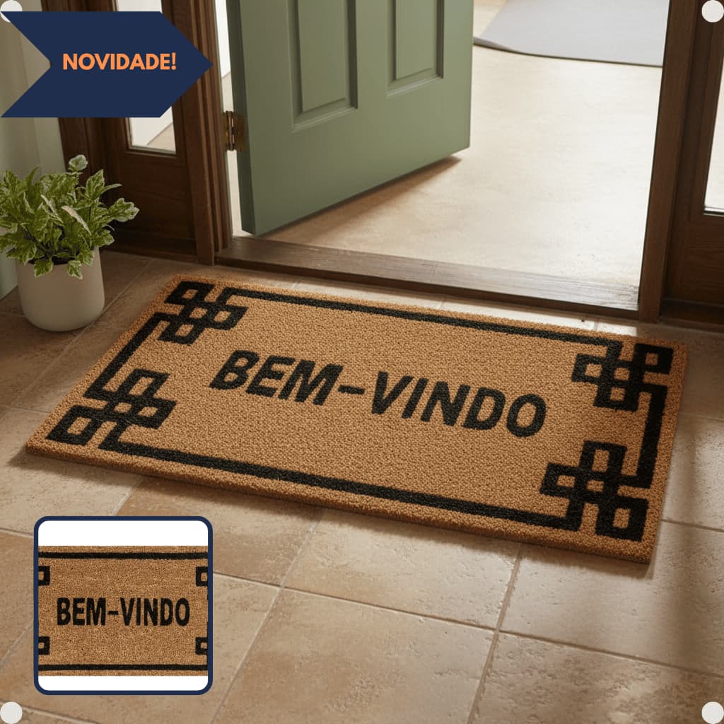 Tapete Capacho Fibra de Coco Natural 60x33cm Antiderrapante - Porta Entrada Casa - Alto Tráfego