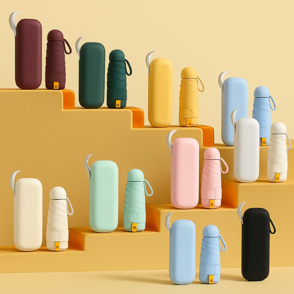 Mini Guarda-Chuva Portátil de Bolsa Cápsula Anti-UV | 2modelos | 9 Cores Disponíveis