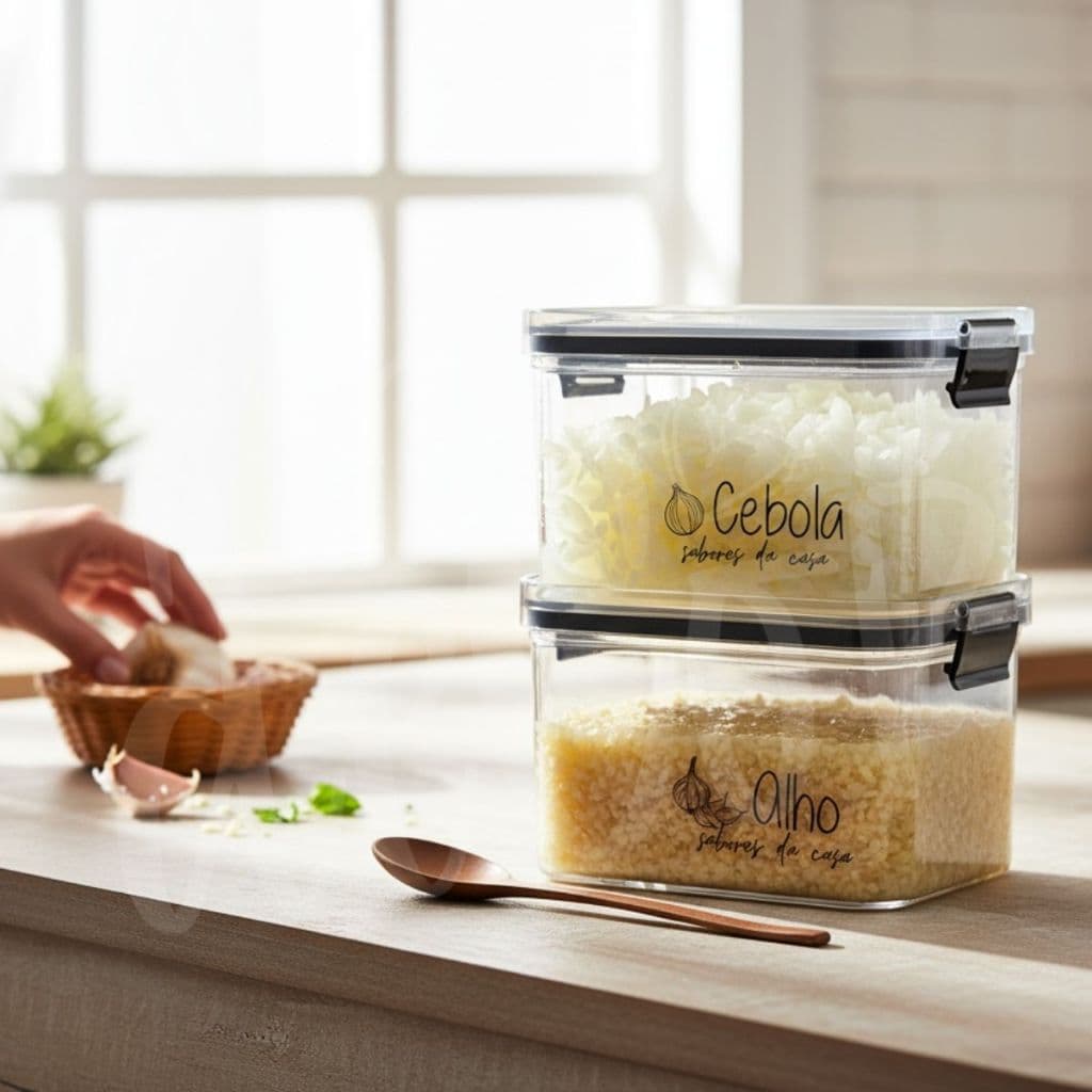 Potes Herméticos Geladeira | Porta-Alho, Porta-Cebola | 450ml/950ml - Porta Mantimentos
