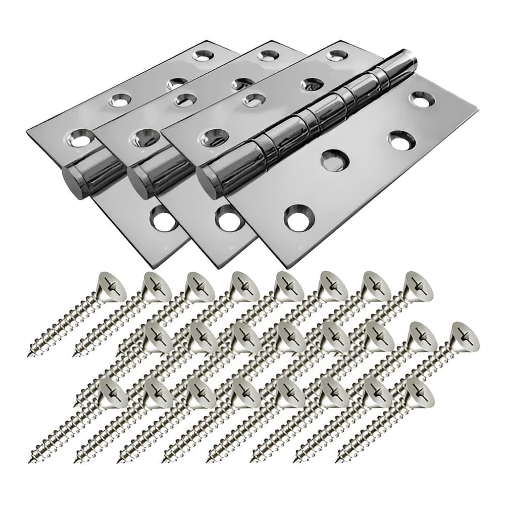 Kit 3 Dobradiças Inox 304 Escovado 4'' Polegadas Rolamento Axial Com Parafusos