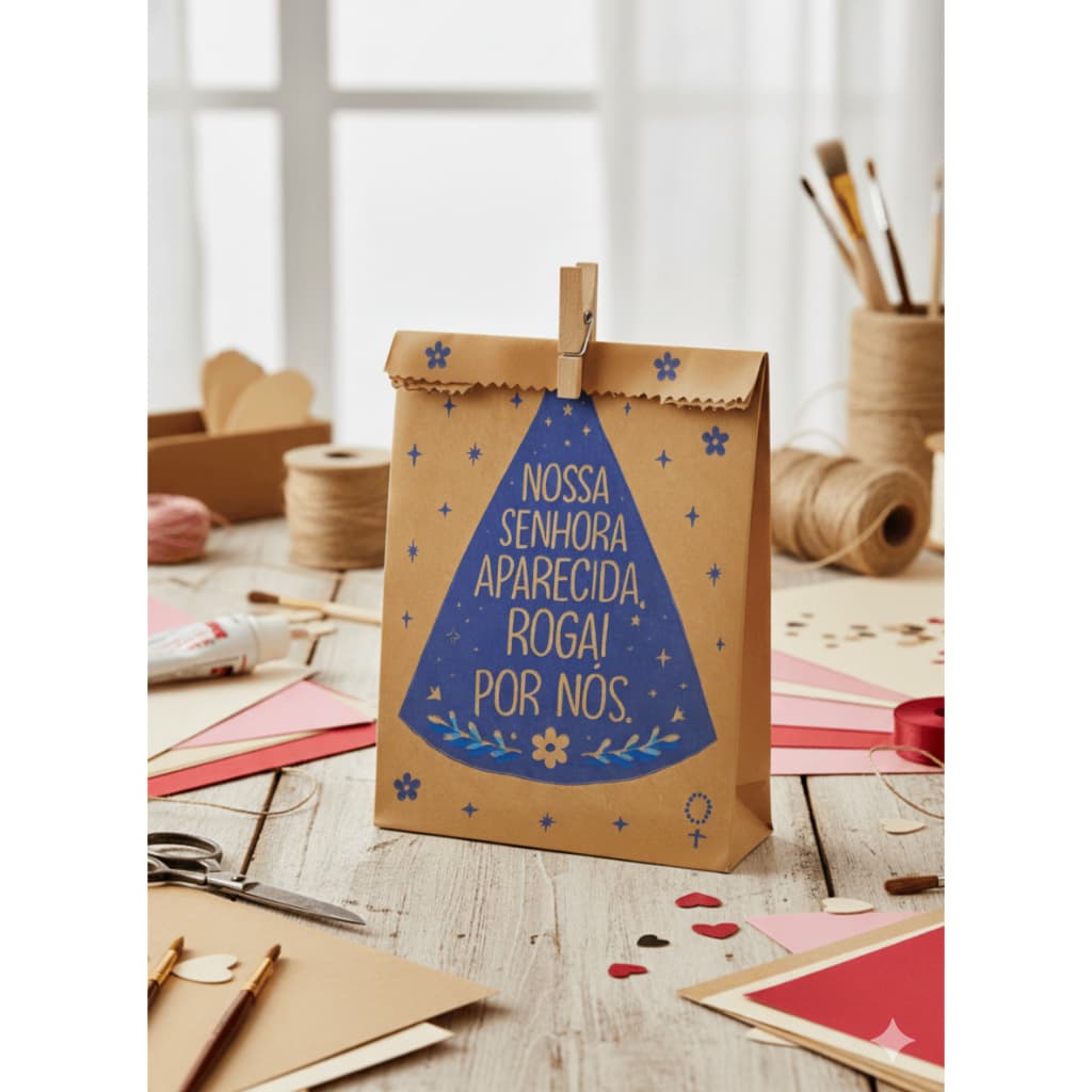 Saquinho Kraft Decorado 14x10cm – Nossa Senhora Aparecida