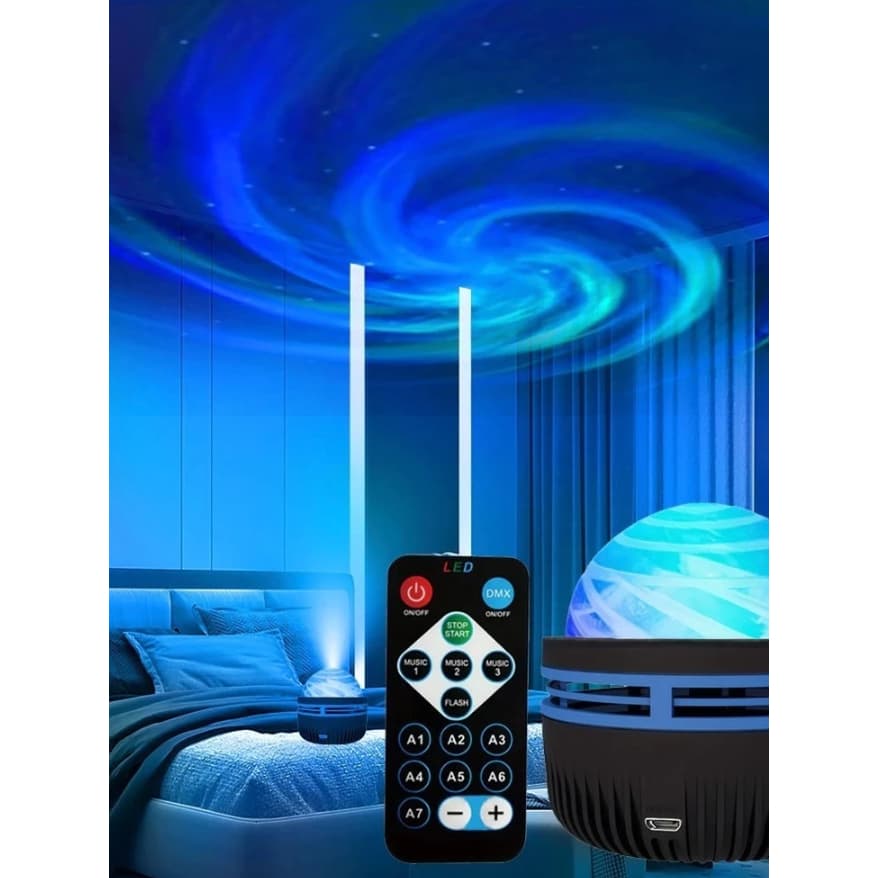 Aurora Galaxy Projetor Northern Lights World 14 Cores calmantes Starry Sky Colorful Spin Party