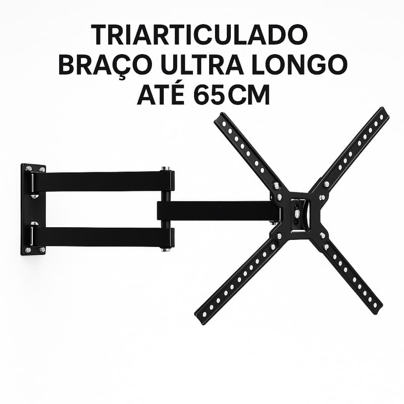 Suporte Tv Parede Braço Longo de 65cm Tri Articulado Com Inclinação Até 65