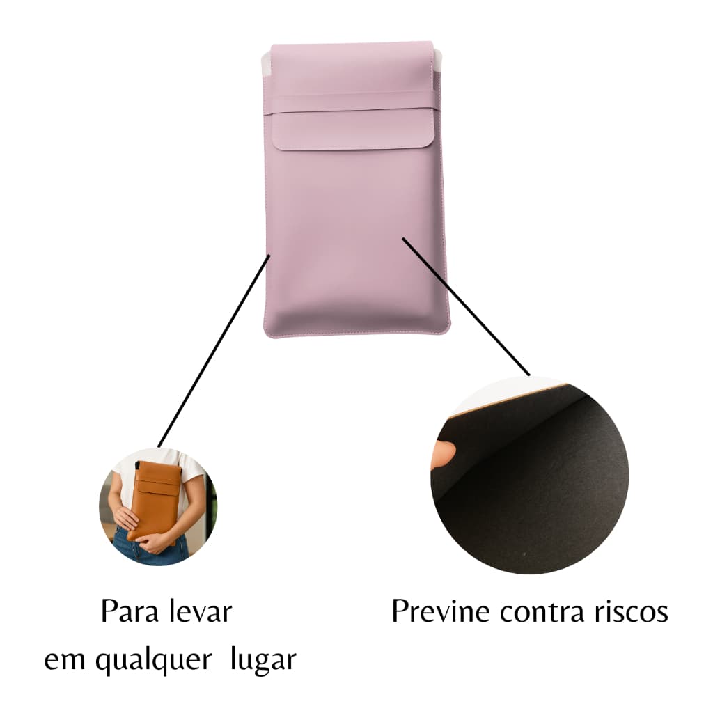 Luvas Pasta Capa Case Para Notebook Couro Rosa Clarinho Rose 13, 15,6 e 17