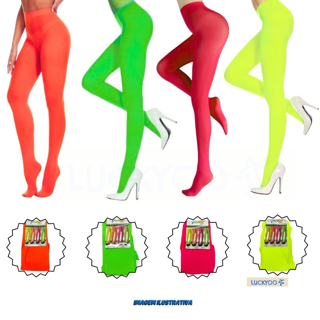 Meia Calça Neon Adulto Cores Vibrantes Acessório Fantasia Colorida Anos 80 Cosplay Carnaval Halloween Festa Temática