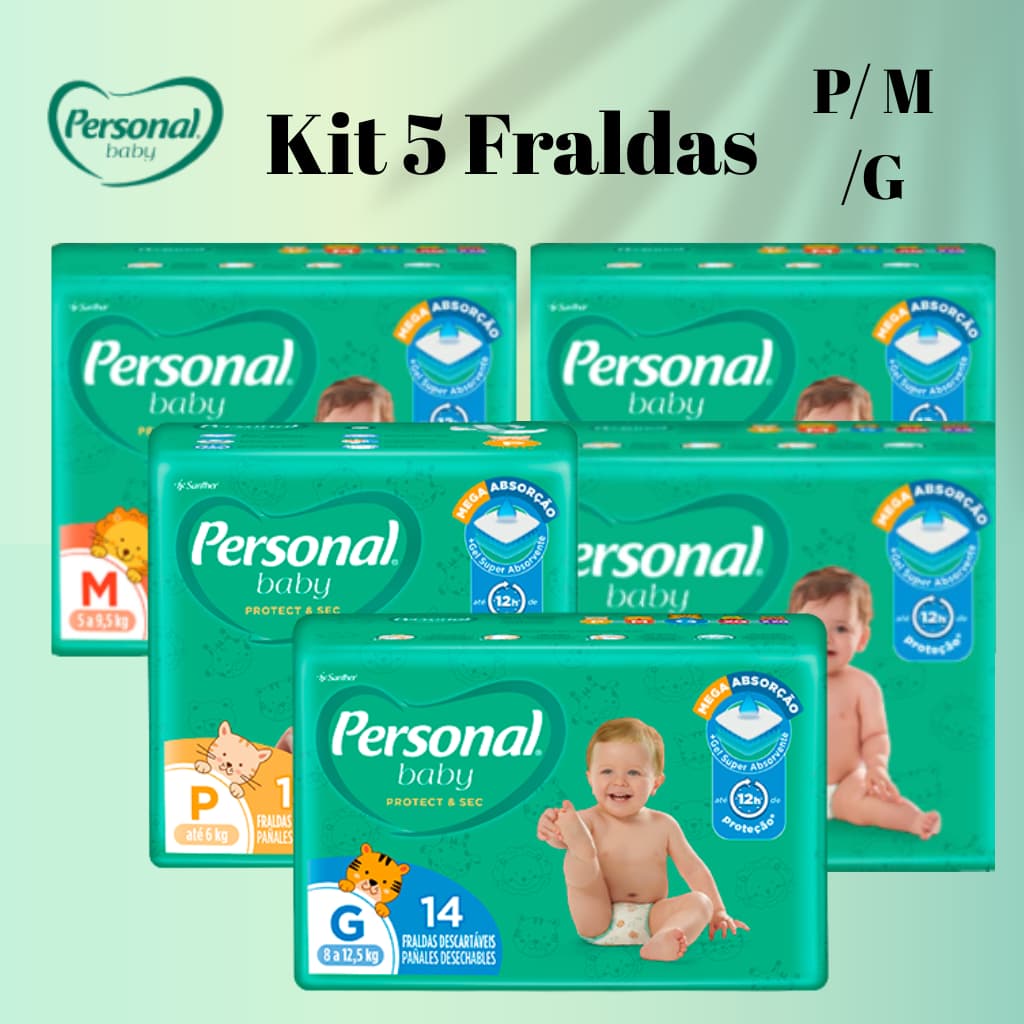 Promoção 5 Pacotes Fraldas Descartáveis Personal Baby Jumbinho Escolha o Tamanho P/M/G