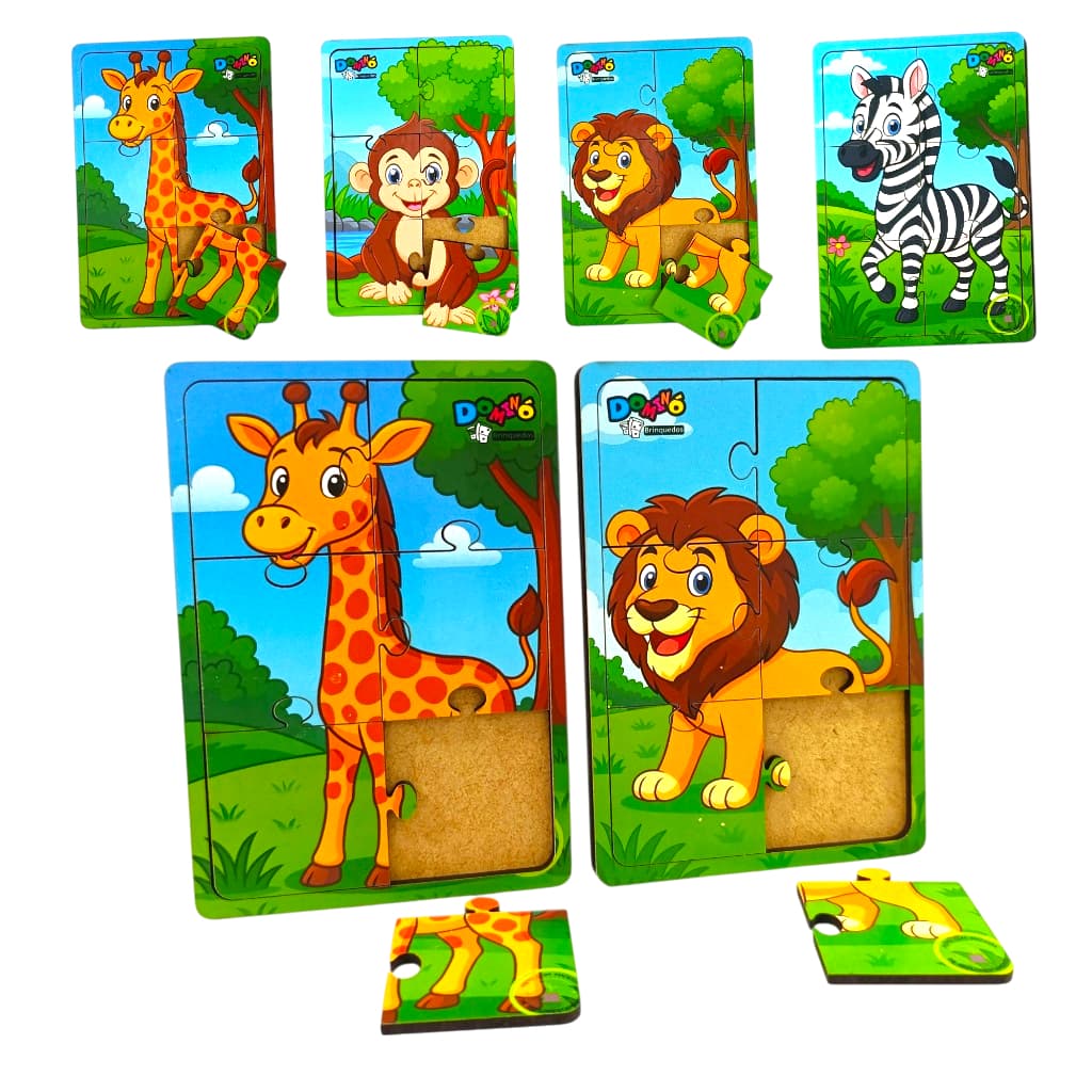 Kit 4 Quebra Cabeça em Mdf 6 Peças Jogo Pedagógico Infantil Lúdico Educativo floresta