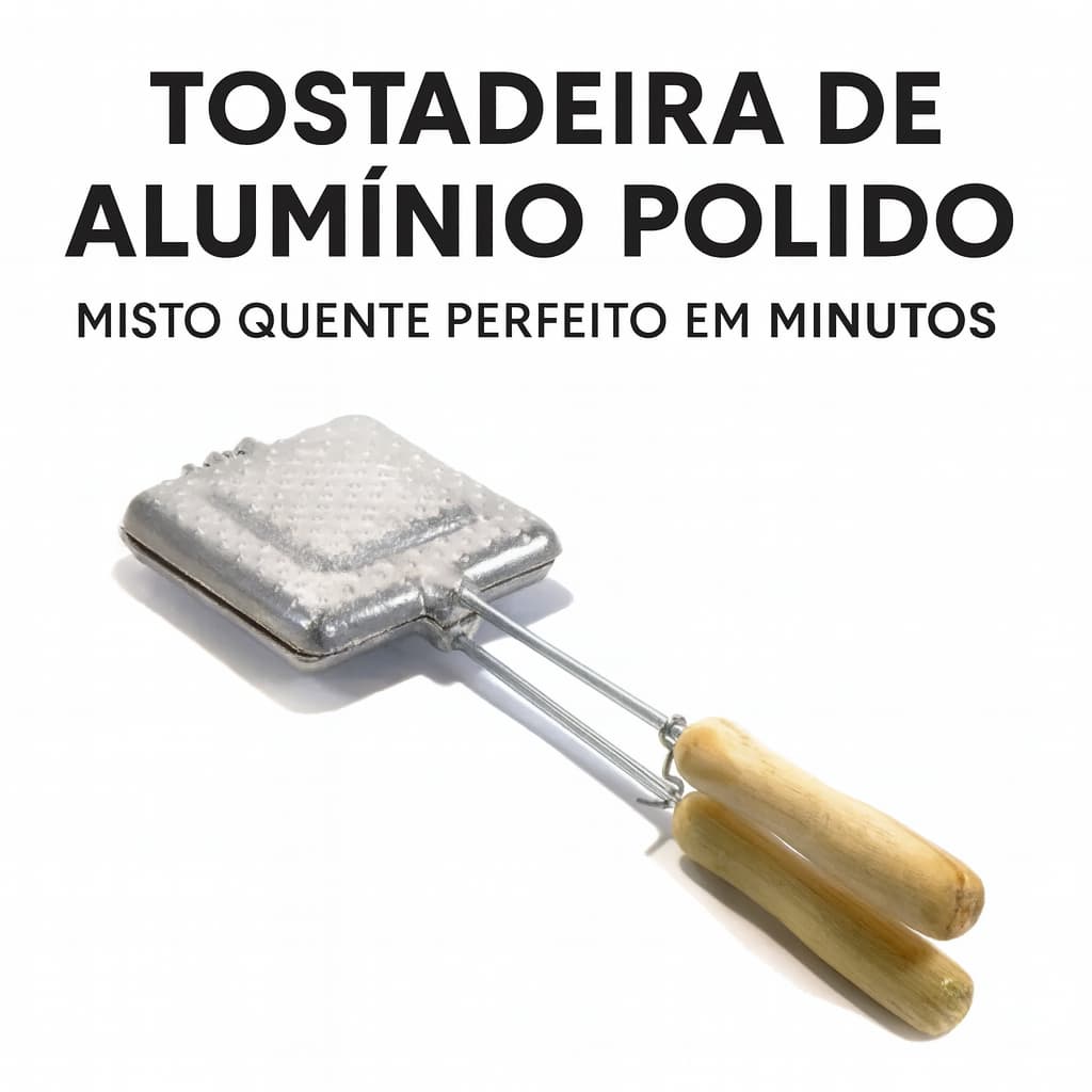 Tostadeira de Alumínio para Fogão Sanduicheira Manual  Polida com Cabos Resistentes