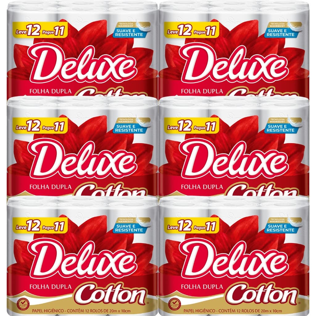 Papel Higienico Deluxe Cotton Folha Dupla Pacote Leve 12 Pague 11 Rolo 20m