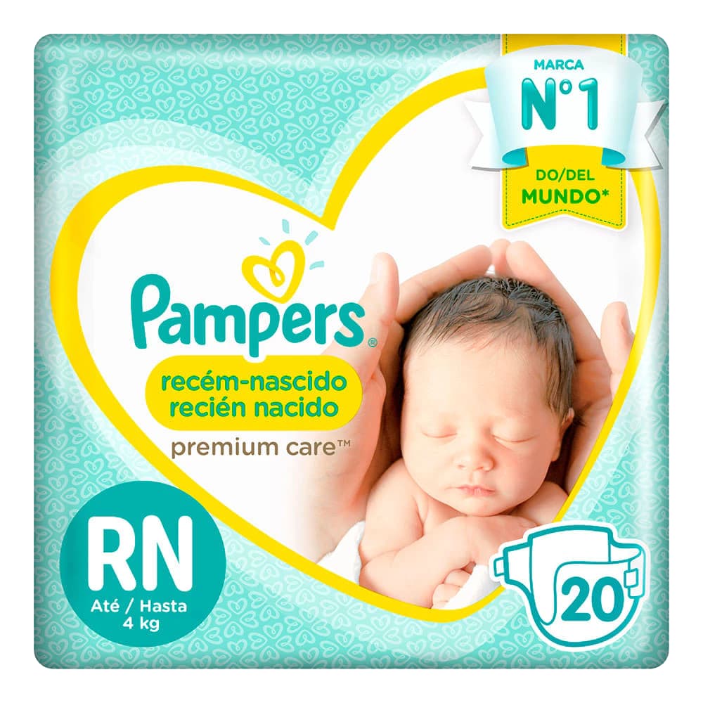 Fraldas Pampers Premium Care RN 20, 40 ou 60Unidades - Escolha a sua