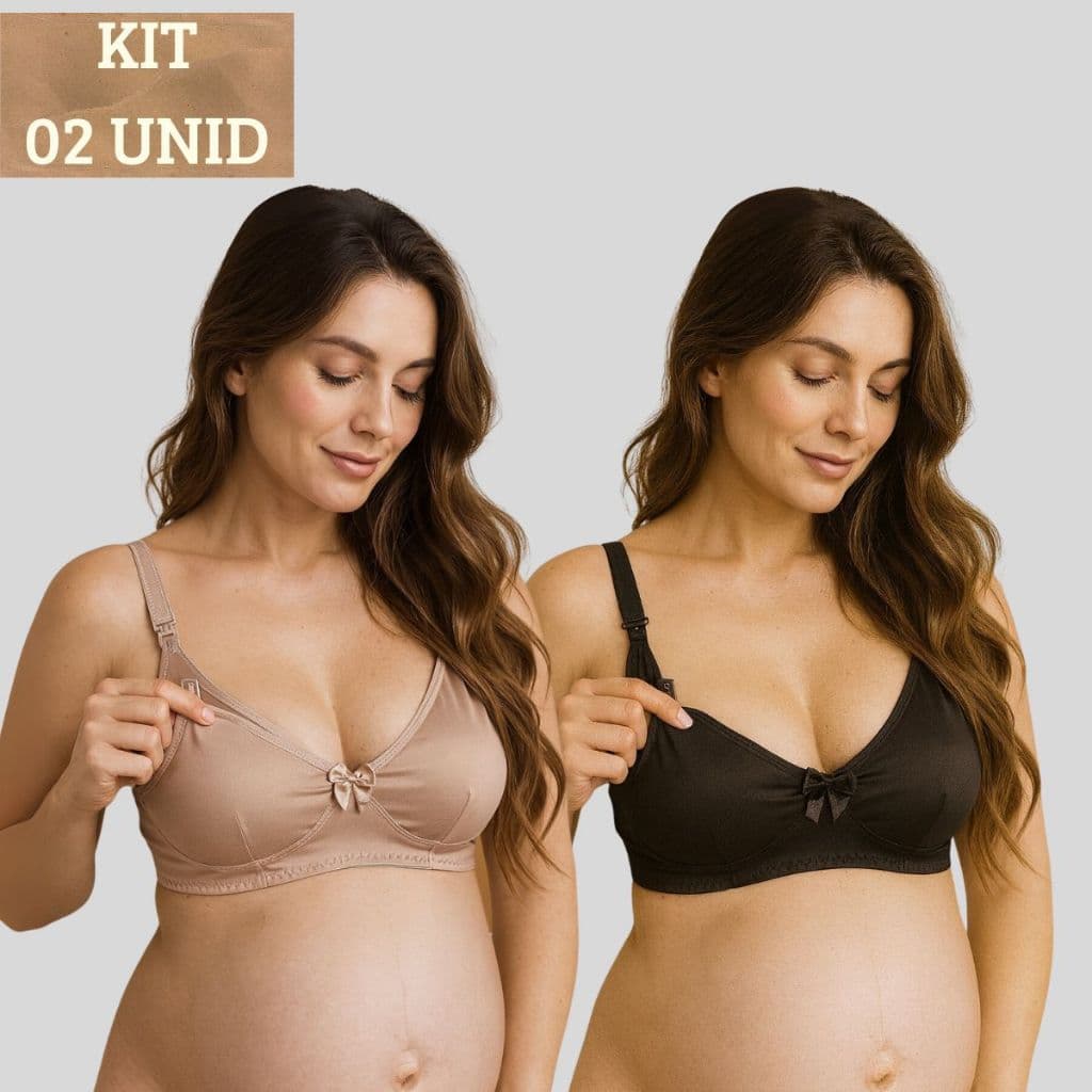 KIT 02 Sutiãs Amamentação Alça Abre Fácil Reforçada MICROFIBRA Gestante Grávida.