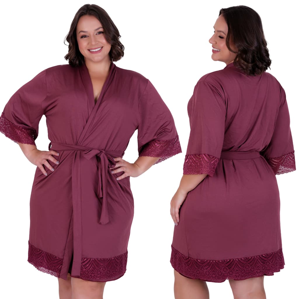 Robe Plus Size de Luxo em Romantic e Detalhes de Renda Hobby Confortavel