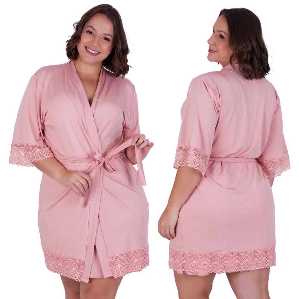 Robe Plus Size de Luxo em Romantic e Detalhes de Renda Hobby Confortavel