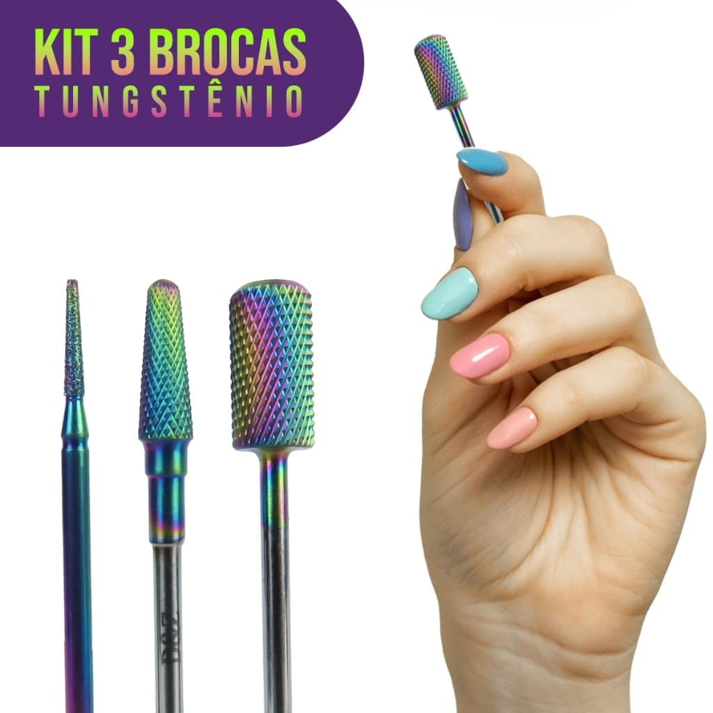 Kit 3 Brocas Tungstênio Profissional Unha Gel Porcelana Nail Art