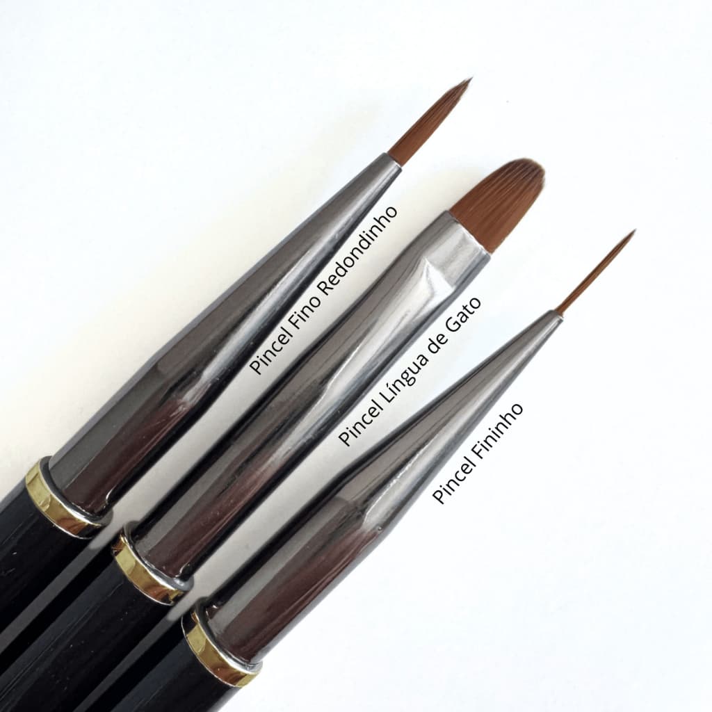Kit 3 Pincel Língua de Gato Pincel Ultra fino decoração Pincel acrílico Pincel duplo para unha gel