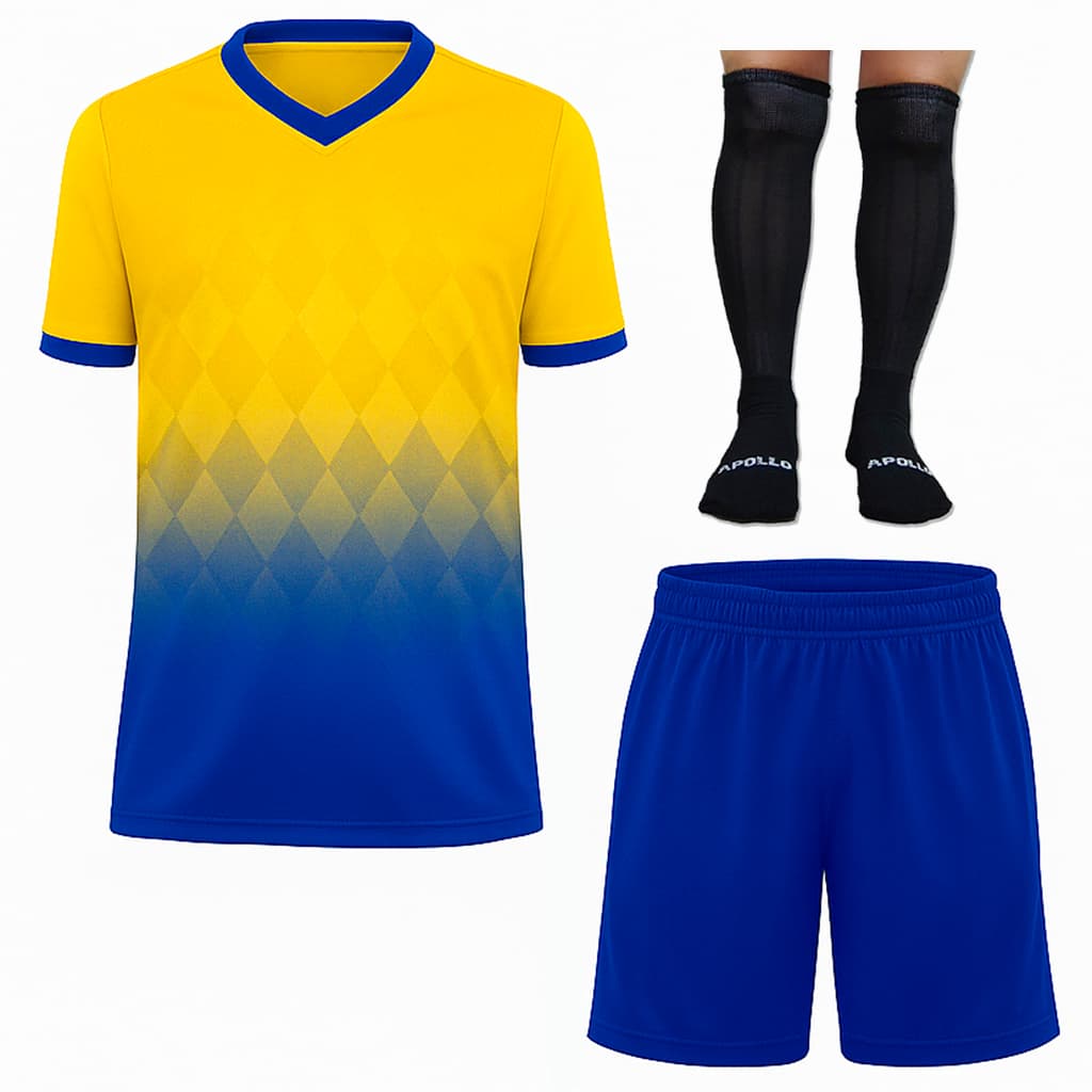 Conjunto Camisa Shorts Infantil de Futebol com Escudo Bordado + Meião Preto Apollo Atoalhado