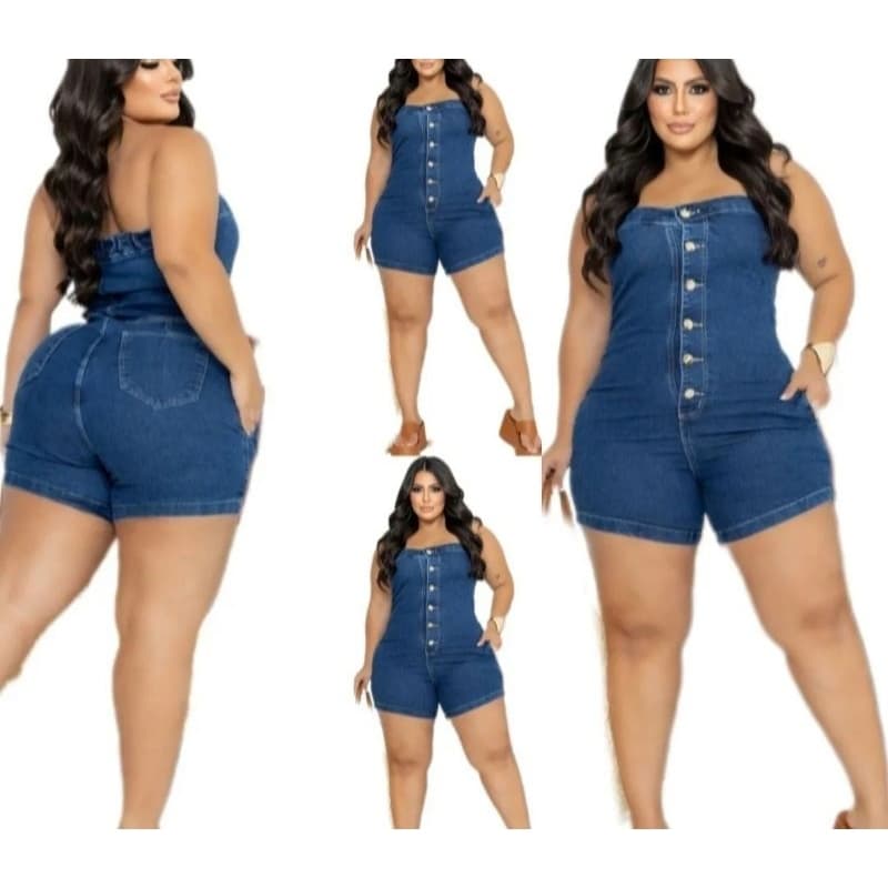 Macacão Short Básico Jeans Feminino Macaquinhos Femininos Jardineira Plus Size Luxo