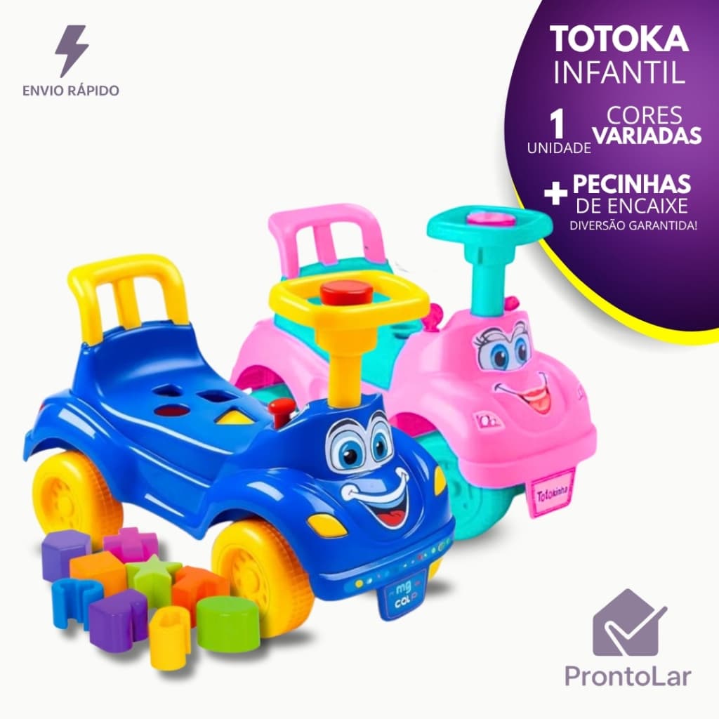 Totoka Totokinha Infantil Bebê Com Peças Geométricas Motoca  Azul Ou Rosa Menino Menina