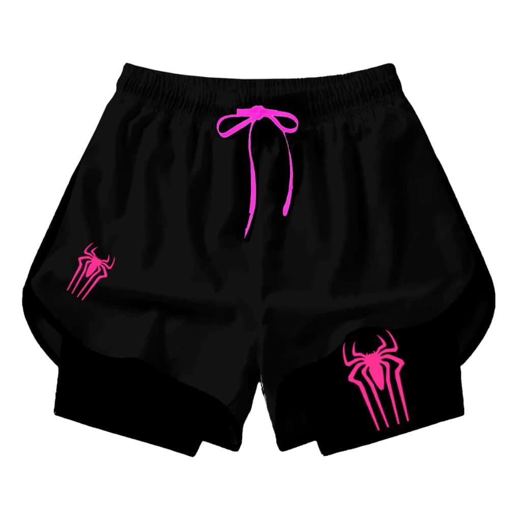 Short Feminino Treino Academia Compressão Dry Fit Aranhas Rosas