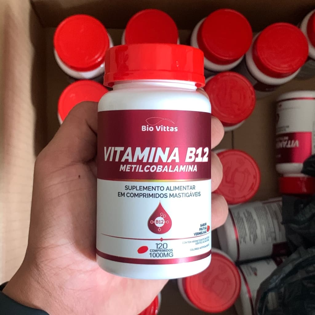 Vitamina B12 Metilcobalamina 120 Comprimidos Mastigáveis Sabor Frutas Vermelhas-Bio Vittas