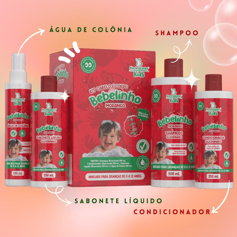 Kit Infantil Bebelinho de Morango Cabelo e Corpo Bio Instinto - 4 Itens