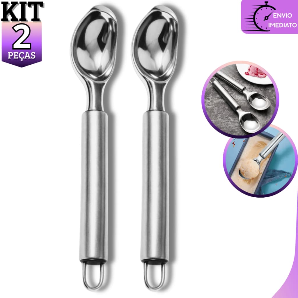 Kit 02 Colher Pegador De Sorvete E Açaí Concha Em Aço Inox 20,5cm Reforçada