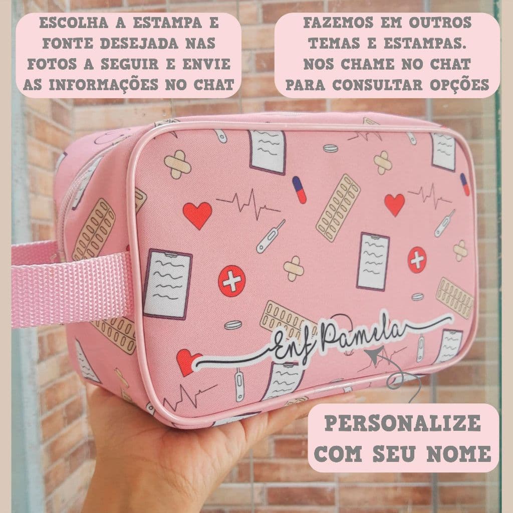 Necessaire grande enfermagem personalizada com nome, profissão, presente, exclusiva, top, estilosa.