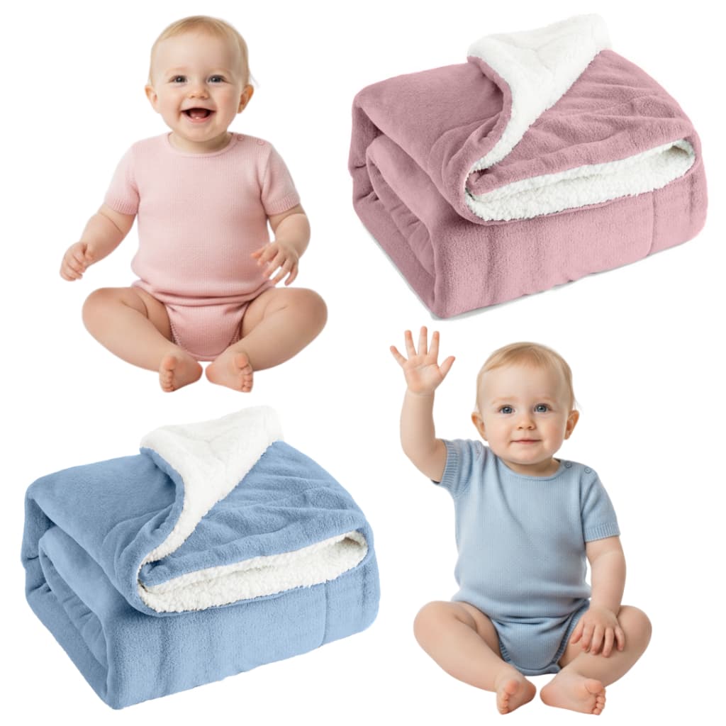 Cobertor Bebê Dupla Face Lã de Carneirinho Menina e Menino Cores e Estampas