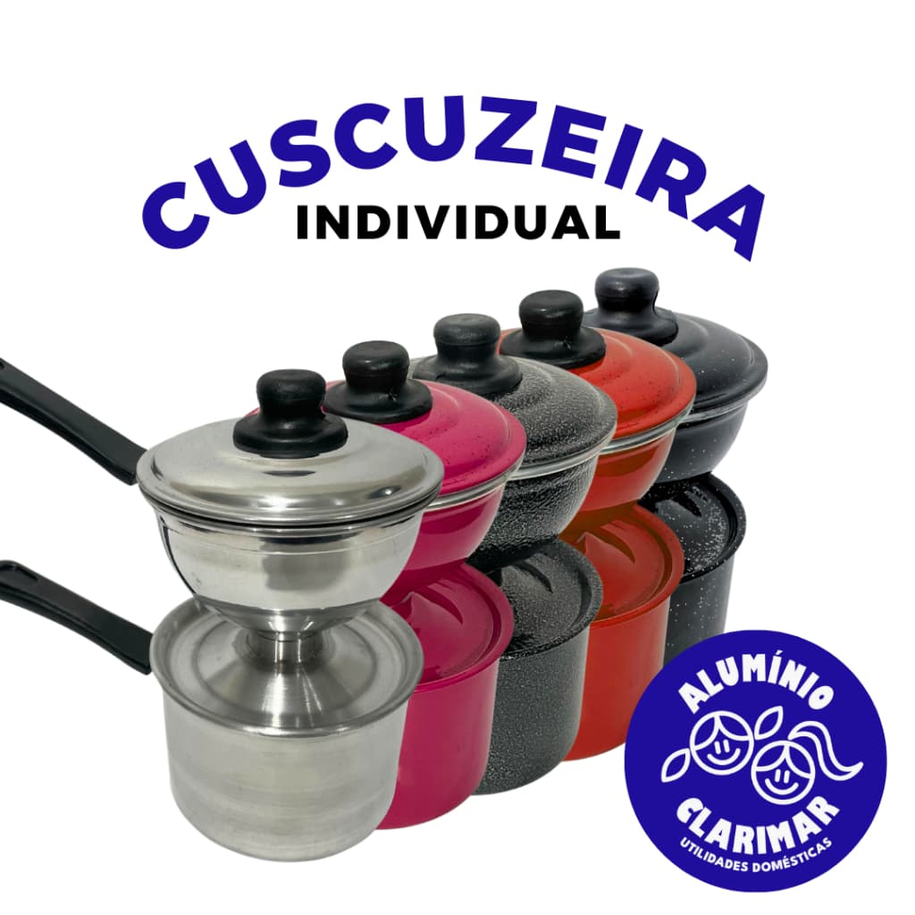 Cuscuzeira Individual Modelo Peitinho de Alumínio Polido Nº10 Prata Rosa Vermelha Preta e Grafite