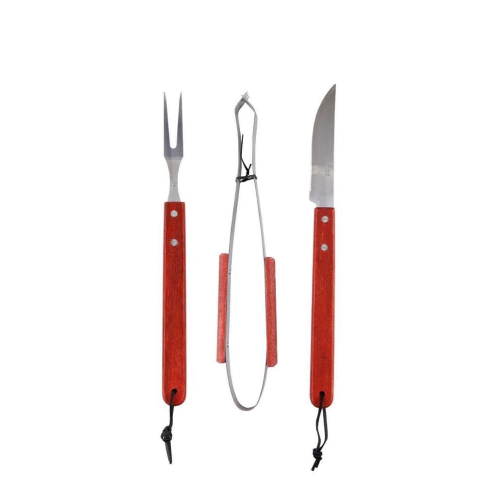 Kit Churrasqueiro Churrasco Faca Pegador Garfo Cabo Longo Madeira 3 PC Profissional e Doméstico