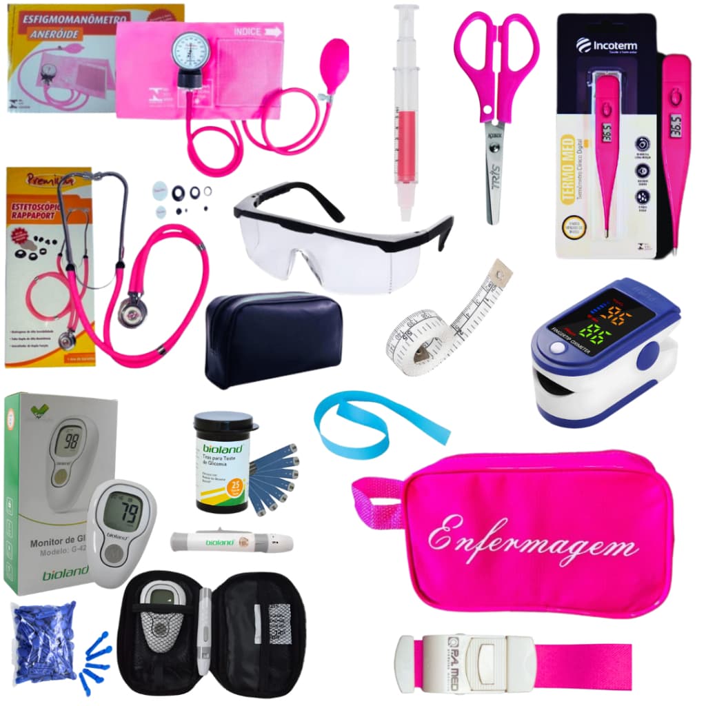 Super Kit Enfermagem Aparelho de Pressão + Estetoscópio Premium Completo + Oximetro + Nécessaire