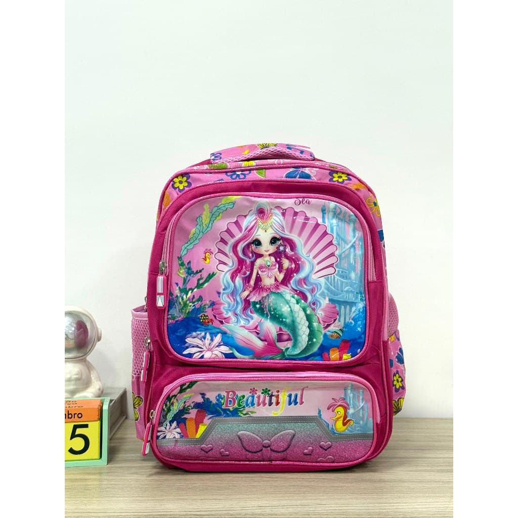 Mochila Escolar Liso Estampado Infantil Bolsa  Menina Grande