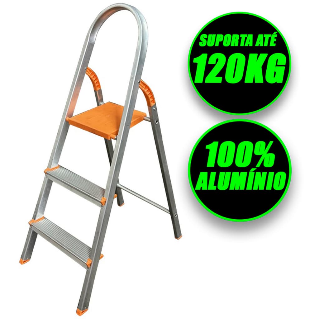 Escada De Alumínio 3 Degraus Domestica Residencial Eds003 Agata
