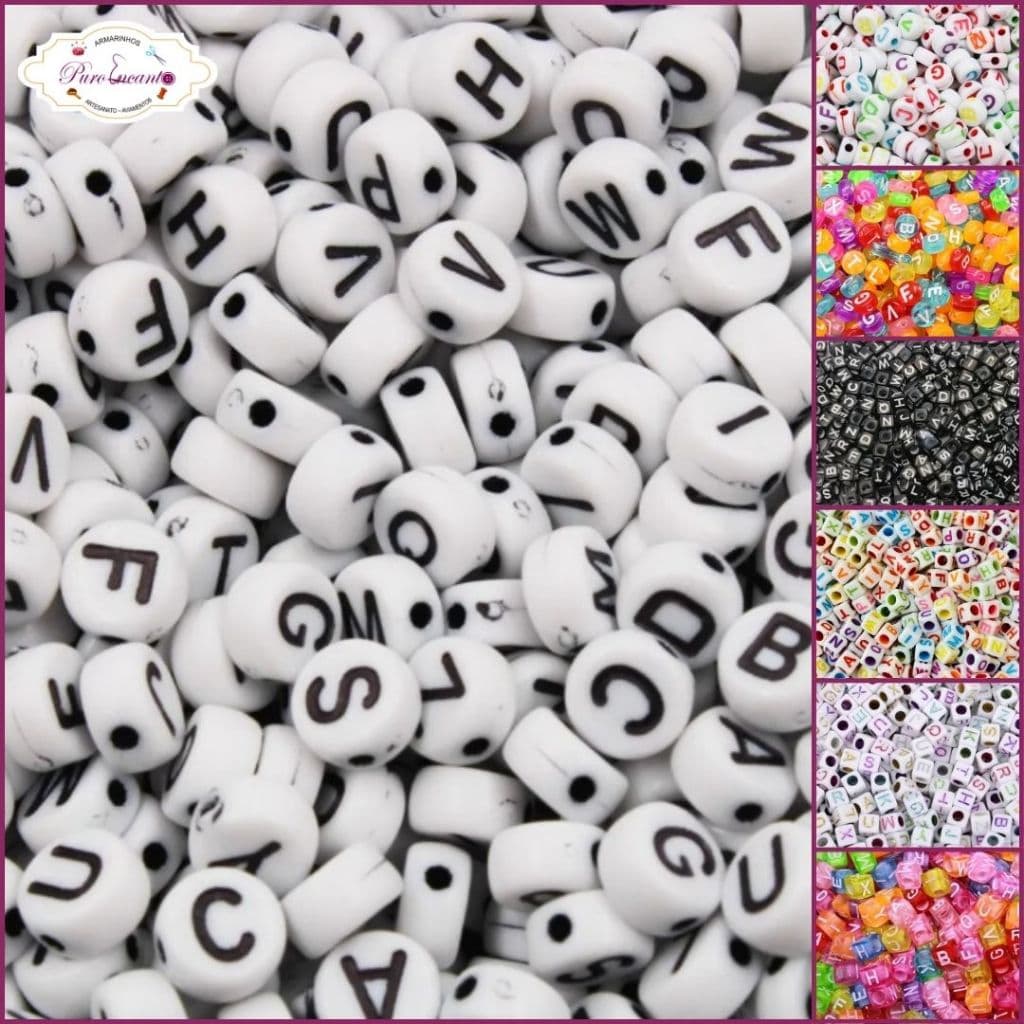 1000 Miçangas Letras alfabeto coloridas  – Para Pulseiras, Colares infantil e Artesanato Personalizado