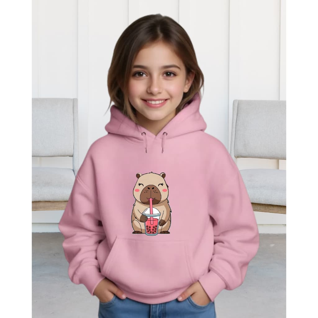 Blusa Moletom Infantil Estampa Capivara Copo Menina Capuz Bolso Canguru Casaco Inverno 4 ao 14