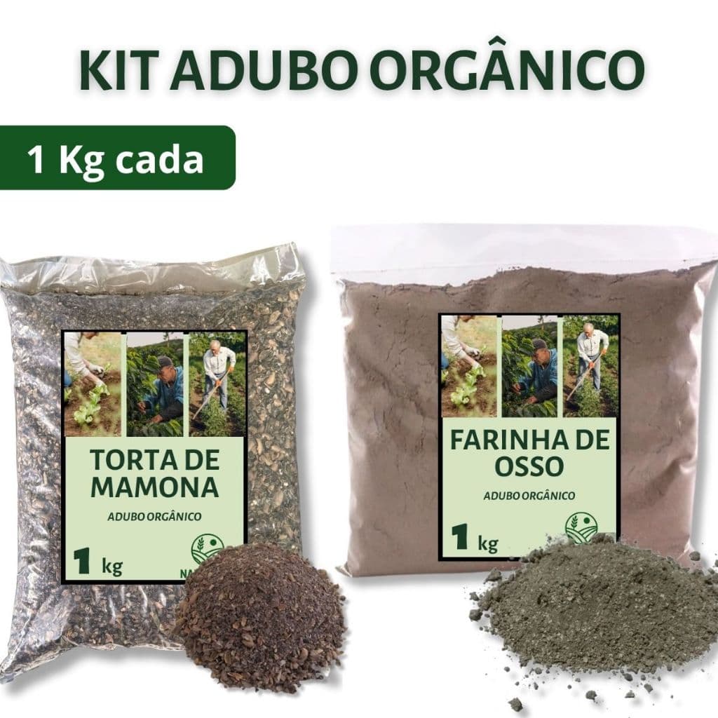 Kit Adubo Orgânico Completo Torta de Mamona + Farinha de Osso – Nutrição Plantas Flores Horta 1 Kg