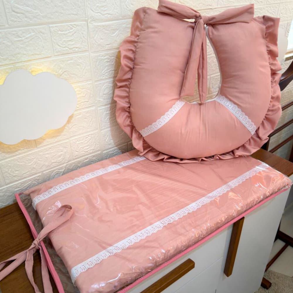 Kit Maternidade Essencial Almofada Amamentação + Trocador Cômoda Liso Impermeável