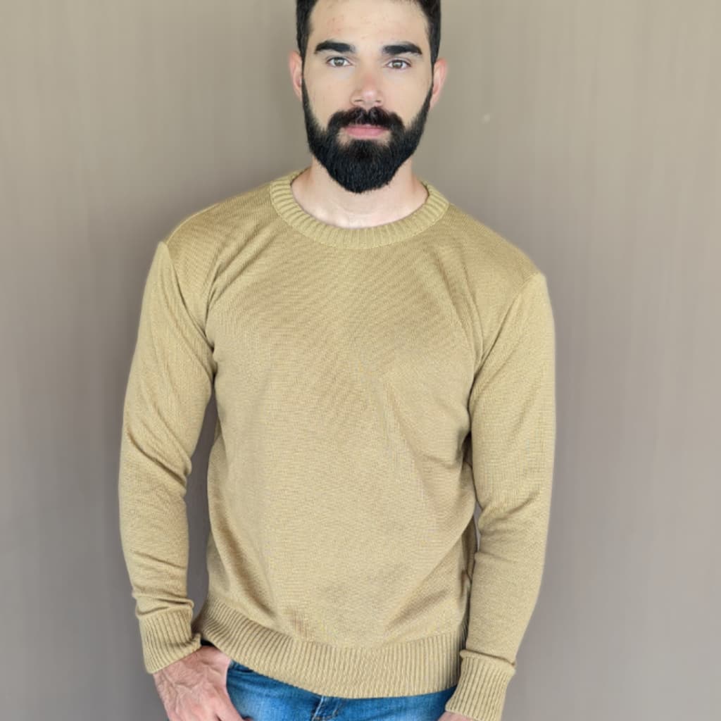 Blusa de Frio Masculino - Sueter Trico - Gola Redonda Malha Grossa Inverno Suéter Premium