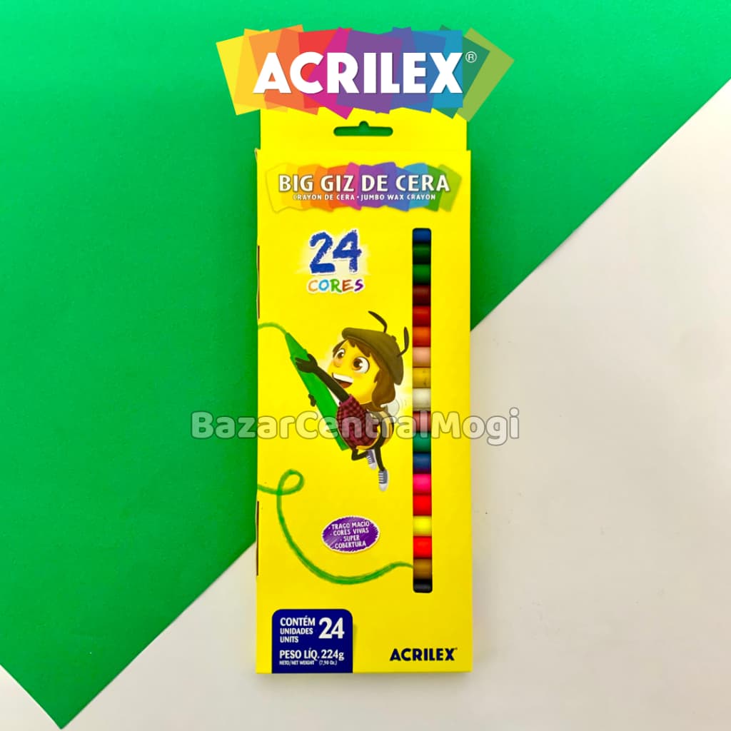 Giz de Cera Big Jumbo 24 Cores Acrilex Escolar Abelhinhas