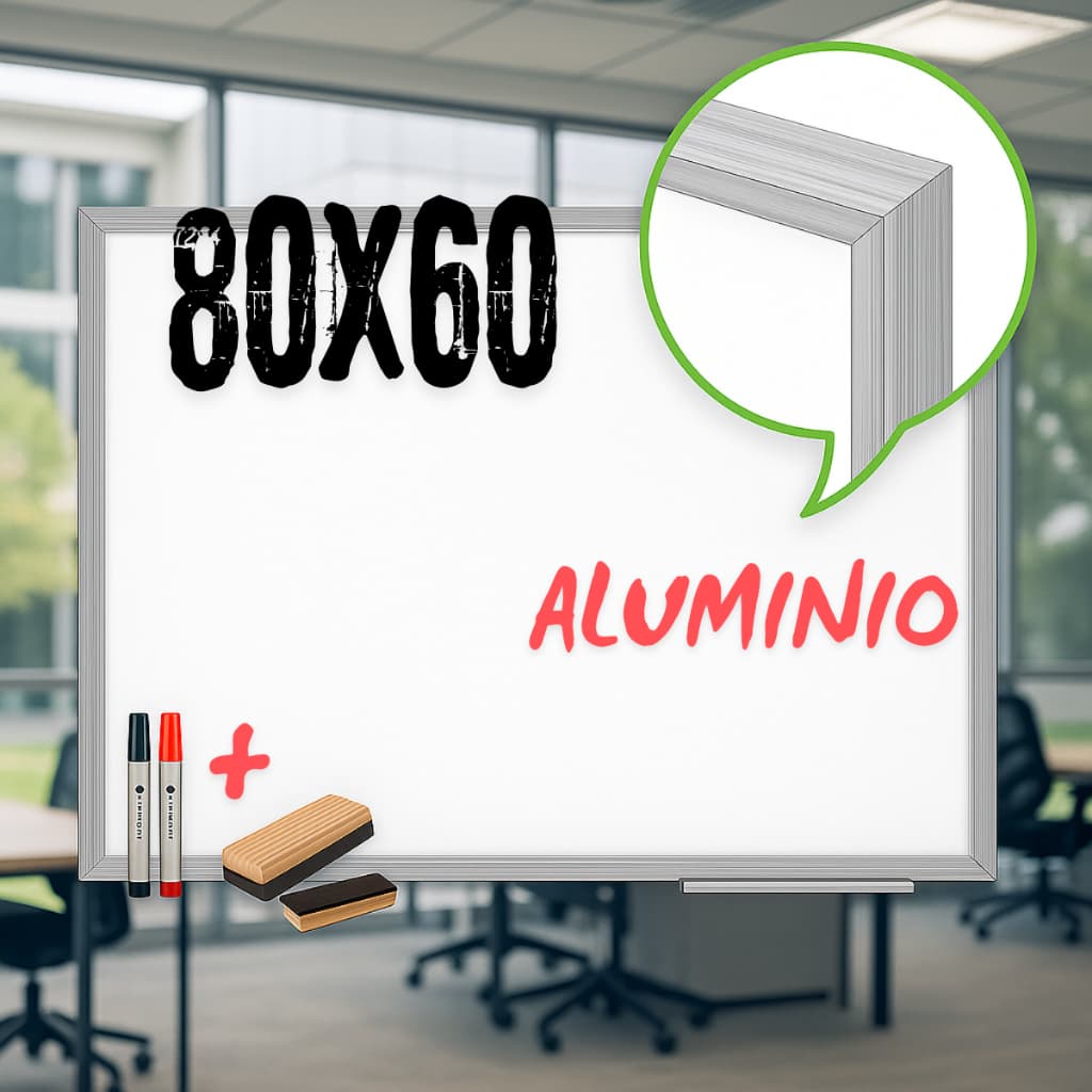 Lousa Branca Quadro Branco 80x60cm + 2 Pincel Marcadores + 1 Apagador Didática Média Aluminio