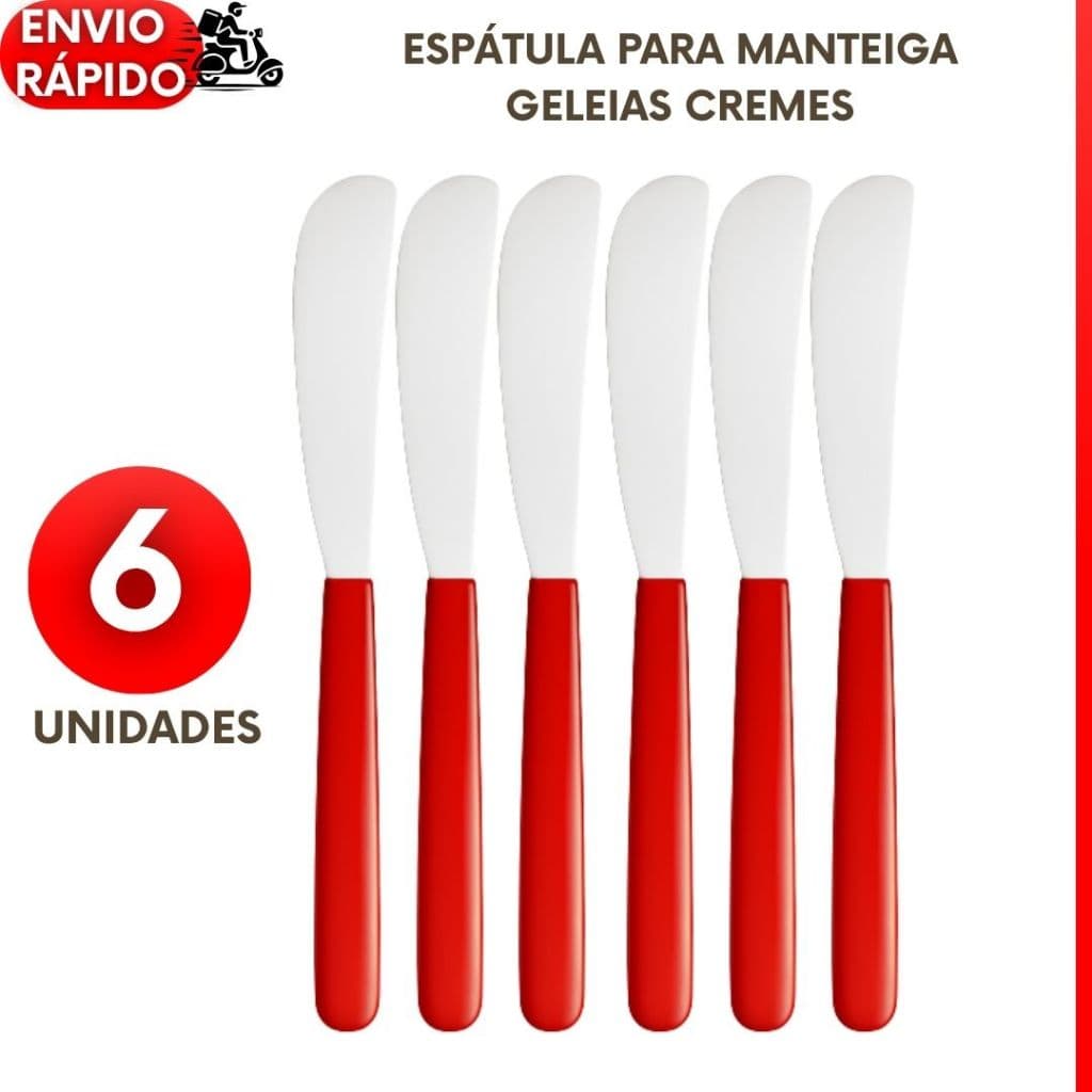 Kit 6,5,4 ou 3 Espátulas Para Manteigas Requeijão Geleias Patês Premium Inox Cabo Vermelho Pão Café Cozinha