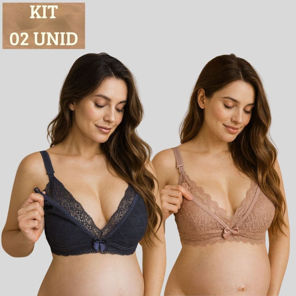 KIT 02 Sutiãs de Amamentação em RENDA Reforçado Gestante Pós Parto.