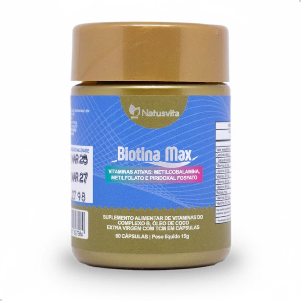 60/120/180 cápsulas Biotina concentrada Forma Ativa + B1 B2 B3 B5 B6 B9 B12 com TCM e Óleo de Coco em softgel