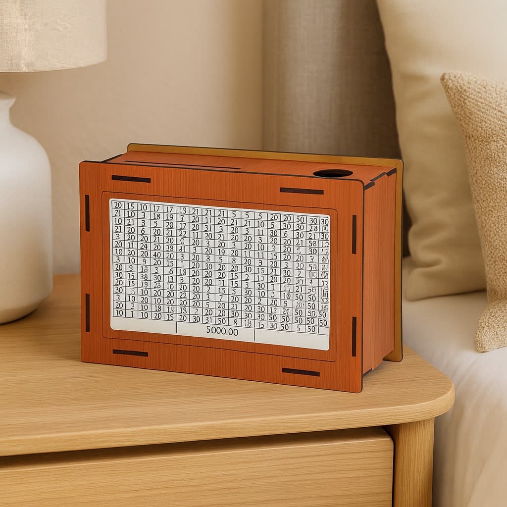 Cofre Desafio do Dinheiro MDF Caixa Cofrinho Meta Viagem Reserva Emergência Poupança