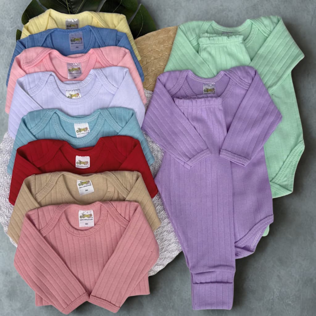 Kit 6 Peças Canelado Premium Roupas de Bebê Conjunto Menino Menina 3 Body e 3 Mijão