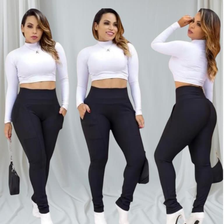 Calça Legging Montaria Gorgurão com Bolsos Tec Canelado Grosso  P a G3- Inverno