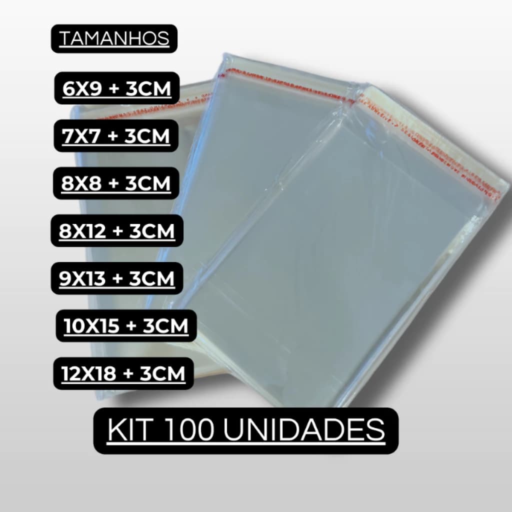 Saco Adesivado Transparente Kit Com 100 Saquinho Adesivo Embalagem